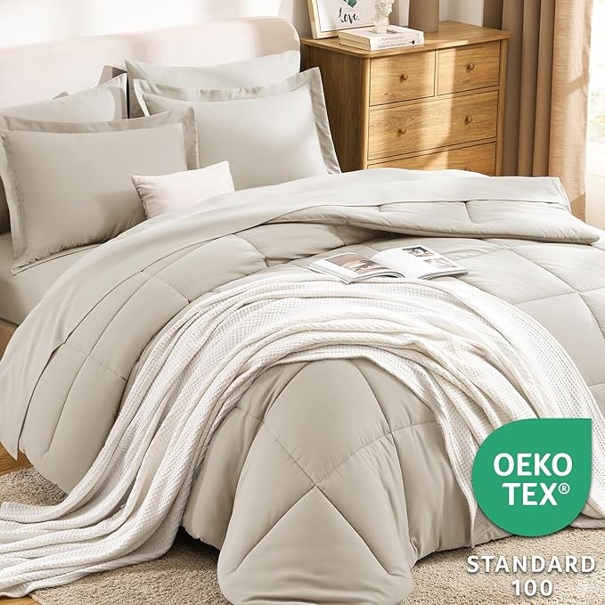 CozyLux Queen Comforter Set Beige - Image 3