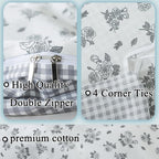FADFAY Floral Duvet Cover Set King/Cal King Size 100% Cotton Grey White Flower - Image 3
