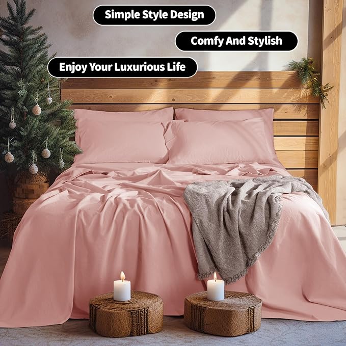 LBRO2M 100% Pure Linen Sheet Set Deep Pocket Up to 16" Bed Sheets Sets - Image 8