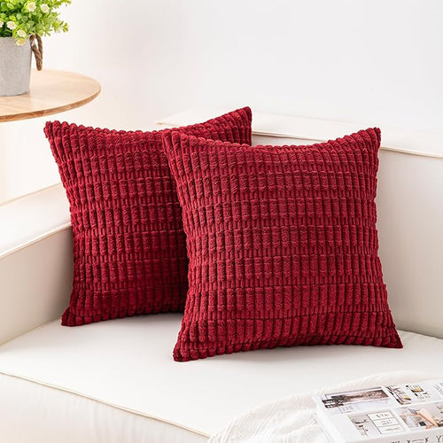 Aegero Pack of 2 Corduroy Decorative Throw Pillow Covers 18x18 InchSoft Striped by Unknown