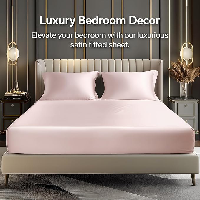 BEDELITE Satin Fitted Sheet and Pillowcases Set, Luxury Soft Similar to Silk - Image 2