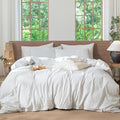 MooMee Striped Duvet Cover Set 100% Washed Cotton Linen Like Textured by MOOMEE