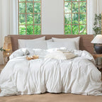 MooMee Striped Duvet Cover Set 100% Washed Cotton Linen Like Textured by MOOMEE