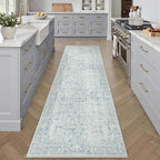 Blue Runner Rug 2x8 Hallway Machine Washable Kitchen Vintage Distressed Non by PureCozy