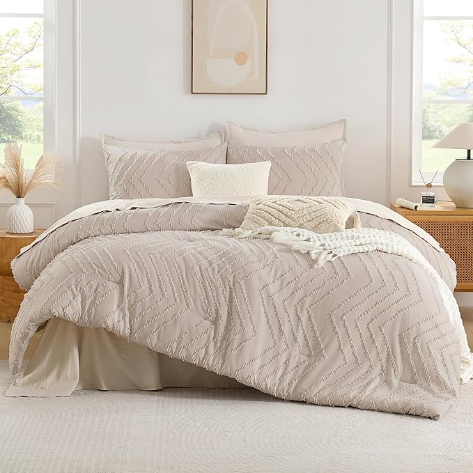 Andency Linen Comforter Set King Size, Boho Soft Warm Tufted Bedding Comforter - Image 2