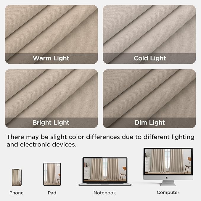Joydeco Light Beige 100% Blackout Curtains 90 Inch 2 Panels, Luxury Thermal - Image 7