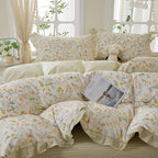 mixinni 100% Cotton Duvet Cover Set Twin, Reversible Spring Floral Ruffle Green - Image 3