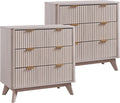 T4TREAM Fluted 3 Drawers Nightstand Set of 2, Oversized Extra Large Modern Side by T4TREAMFurniture