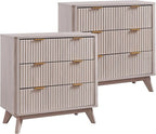 T4TREAM Fluted 3 Drawers Nightstand Set of 2, Oversized Extra Large Modern Side by T4TREAMFurniture