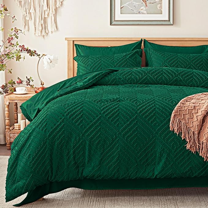 Zzlpp Twin Comforter Set 5 pieces, Emerald Green Tufted Bed in a Bag - Image 2