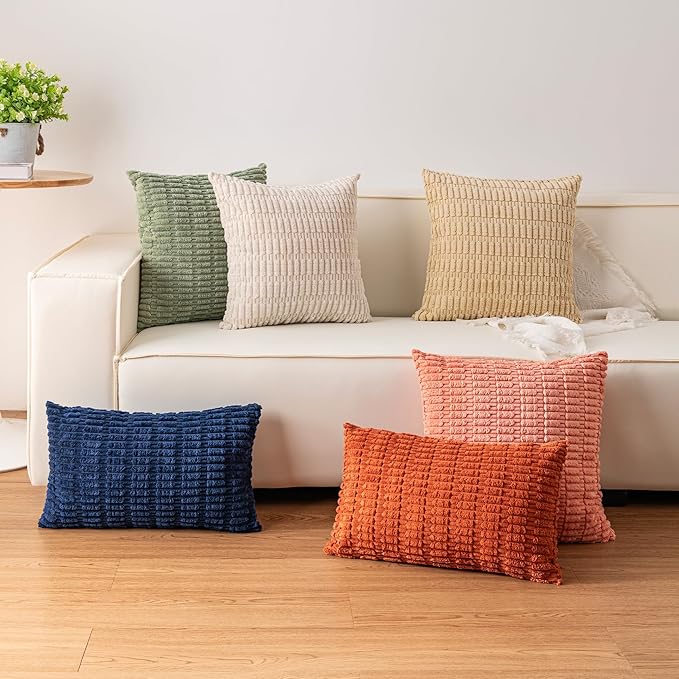 Aegero Pack of 2 Corduroy Decorative Throw Pillow Covers 24x24 InchSoft Striped - Image 4