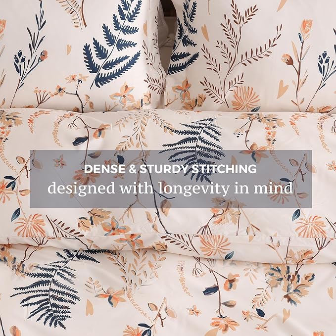 JSD Fall Floral Duvet Cover Set Queen Size, 3 Piece Boho Ferns Printed - Image 4