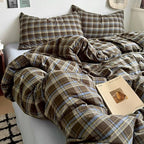 PinkMemory Brown Blue Gingham Buffalo Plaid Duvet Cover King 100% Washed Cotton - Image 5