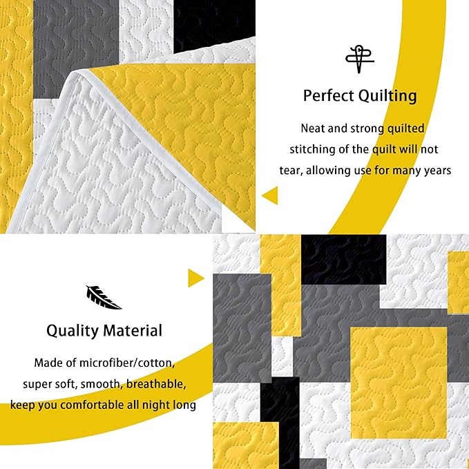 Tyrot 3 Piece Yellow Grey Quilt Set King Size Yellow Gray White Geometric - Image 4