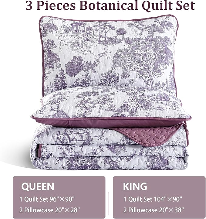 WONGS BEDDING Botanical Quilt Set Queen Size - Image 7