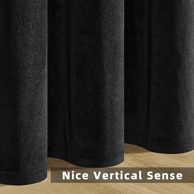 Joydeco Black Velvet Curtains 90 inch Length 2 Panels, Luxury Blackout Rod - Image 7