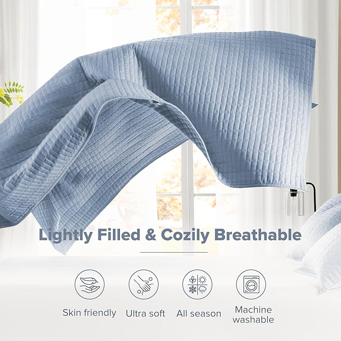 Comfort Spaces Blue Oversized King Quilt Set 120"x118" Bedspread Quilted Summer - Image 4
