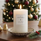 Aroma Naturals Holiday Essential Oil Vanilla & Peppermint Scented Pillar Candle - Image 7