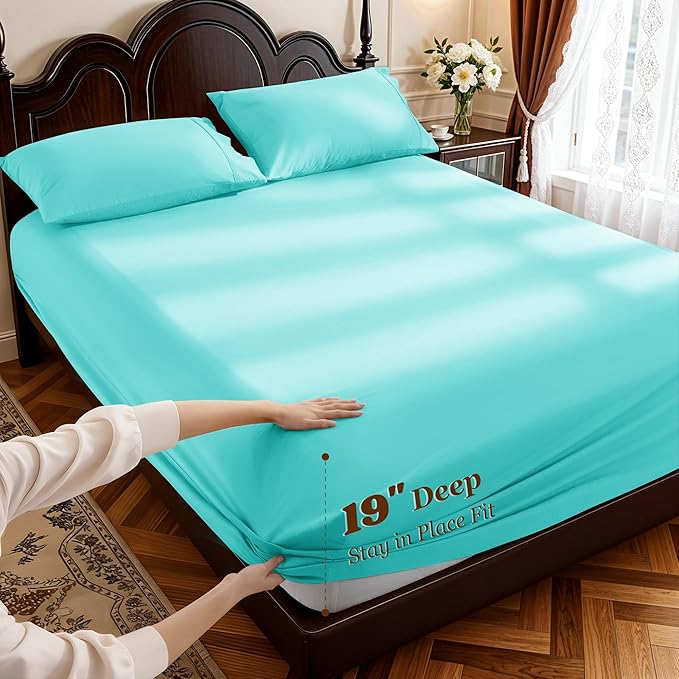 LBRO2M 100% Cotton Sheets Set Deep Pocket 19", 1000 Thread Count California - Image 2