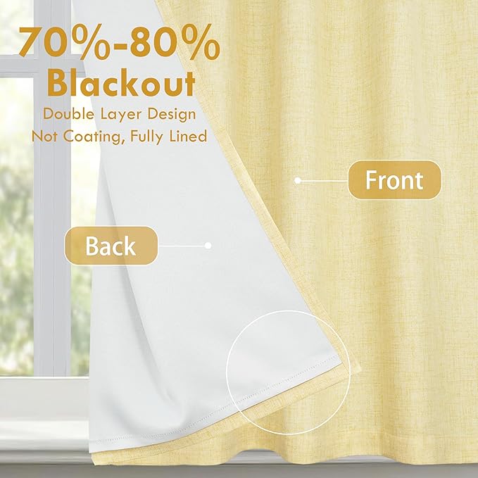 DriftAway Double Layer Linen Blackout Tie Up Curtains Thermal Insulated Fully - Image 2