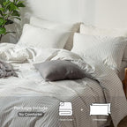MooMee Striped Duvet Cover Set 100% Washed Cotton Linen Like Textured - Image 2