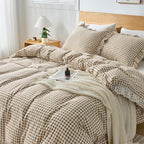 Gingham Duvet Cover King Size, 3 Pieces Soft Breathable Microfiber Plaid - Image 6