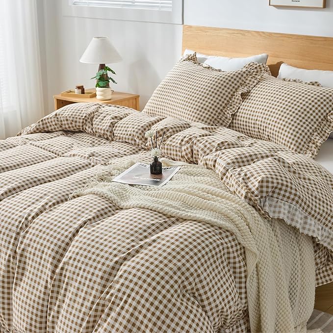 Gingham Duvet Cover Full Size, 3 Pieces Soft Breathable Microfiber Plaid - Image 6