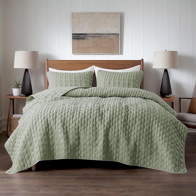WDCOZY Sage Green Quilt Queen Size Bedding Sets - Image 2