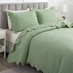 Brandream Premium Sage Green Cotton Quilt Set Queen Size Floral Vine Stitching - Image 4
