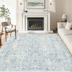 Blue Area Rug 5x7 Machine Washable Vintage Living Room Distressed Non Slip - Image 6