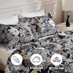 LONAVA King Flower 3 Pcs Duvet Cover Set, Breathable Soft Microfiber Black - Image 3