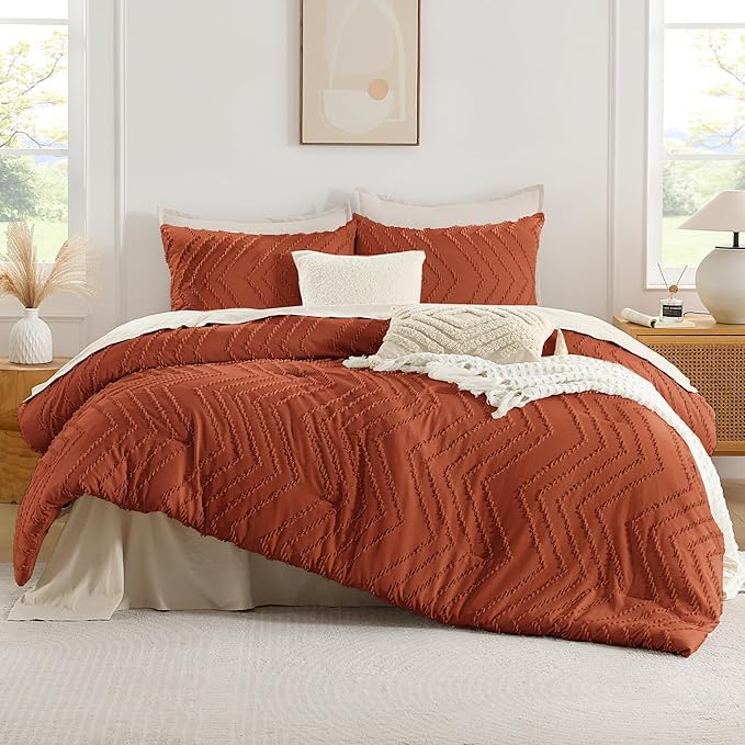 Andency Burnt Orange Oversized Queen Comforter Set, Boho Soft Warm Bedding - Image 2