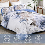 WONGS BEDDING Floral Quilt Set Blue Full Size 3 Pieces Elegant Botanical Print - Image 2