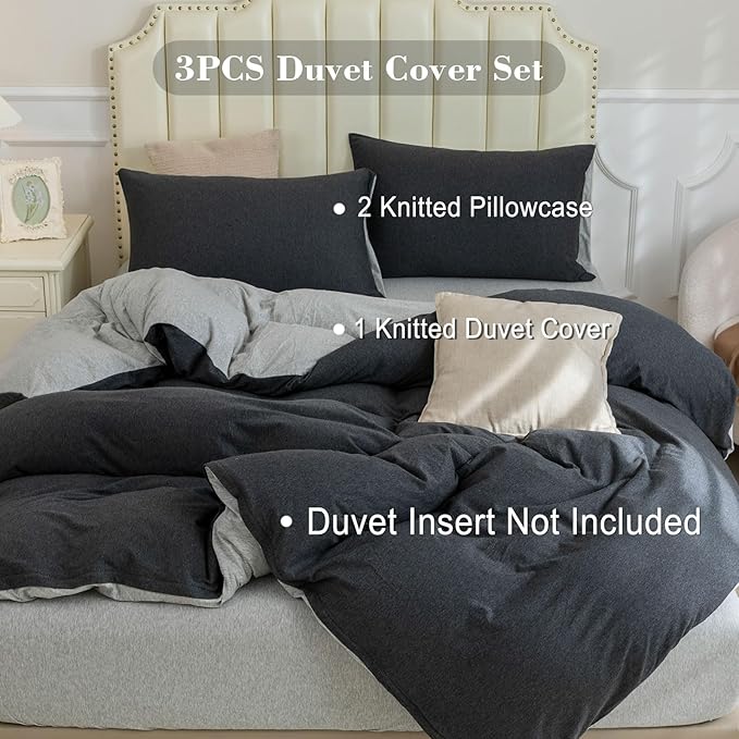 PURE ERA Jersey Knit Duvet Cover Set 100% T-Shirt Cotton Super Soft Comfy 3pc - Image 2