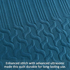 Yiran Teal Blue Quilt Set Queen Size Lightweight Bedspread Ultrasonic Wave - Image 5