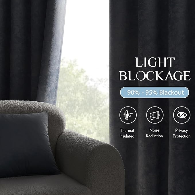 Beauoop Blue Floral Jacquard Blackout Curtains 84 Inches Long 2 Panels - Image 3