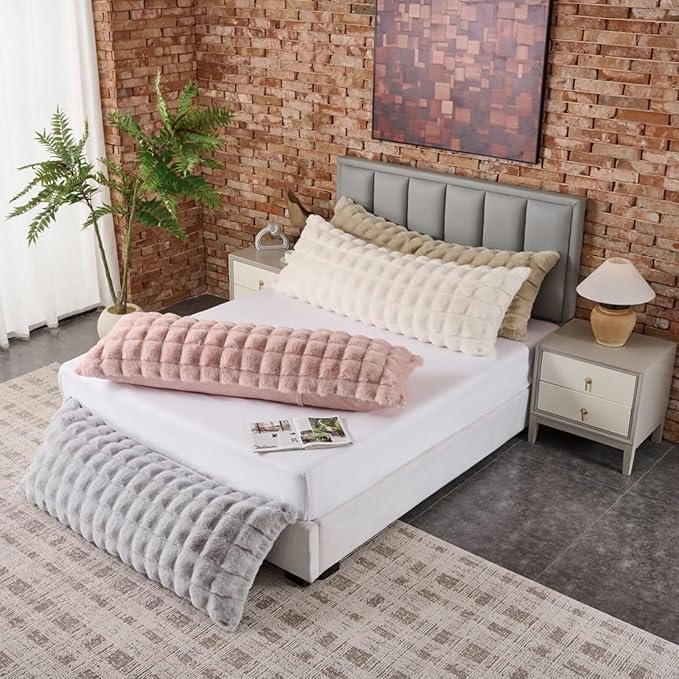 Luxury Shaggy Faux Fur Body Pillow, Fluffy Bed Pillow - Image 9
