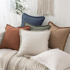 MIULEE Decorative Throw Pillow Covers Neutral Linen Fringe Throw Pillows Euro - Image 6