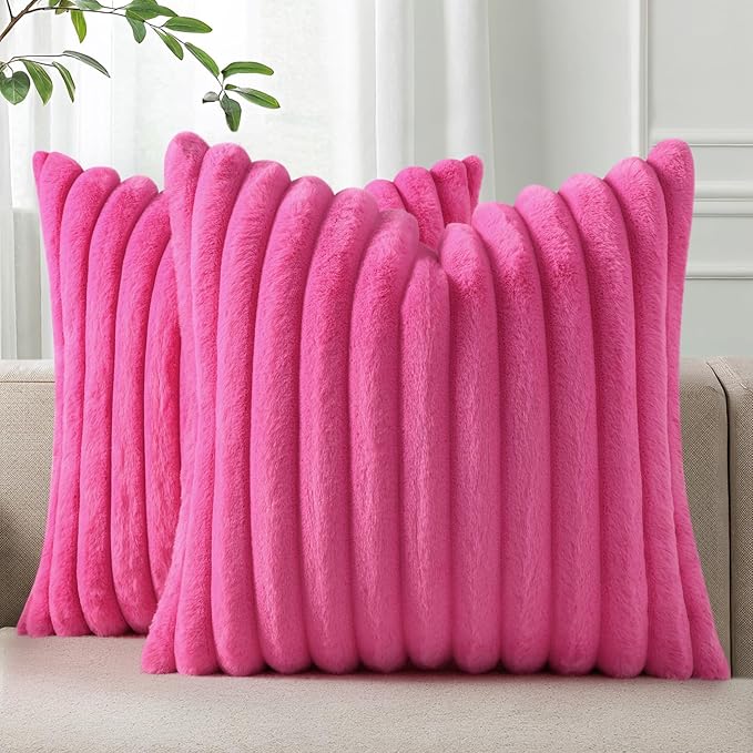 Pallene Faux Fur Plush Throw Pillow Covers 26x26 Set of 2, Luxury Soft Fluffy by PALLENE
