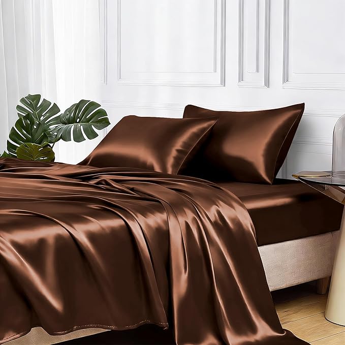 MR&HM Satin Bed Sheets, Queen Size Sheets Set by MRHM
