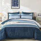 WONGS BEDDING Navy Blue King Comforter Set 7 Pieces, Boho Striped Bed in a Bag - Image 8