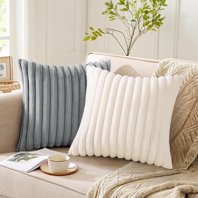 Pallene Faux Fur Plush Throw Pillow Covers 24x24 Set of 2, Luxury Soft Fluffy - Image 5