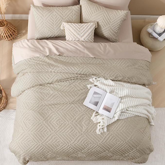 Andency Oversized King Comforter 120''x98'', 3 Pieces Oatmeal Soft Boho Bedding - Image 7