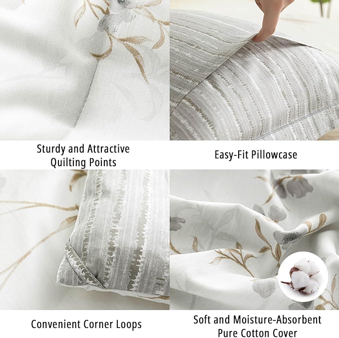 LEMIROE Vintage Botanical White Cotton Comforter Queen Size - Image 5