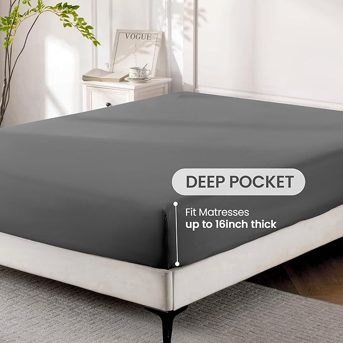 ROSE&RISY Dark Grey Soft Twin Sheet Set, 3 Pieces Bedding Sheets Sets, - Image 4
