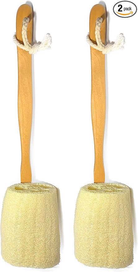 2 Pack Natural Exfoliating Loofah luffa loofa Bath Brush On a Stick by Mr.Cui%27shop