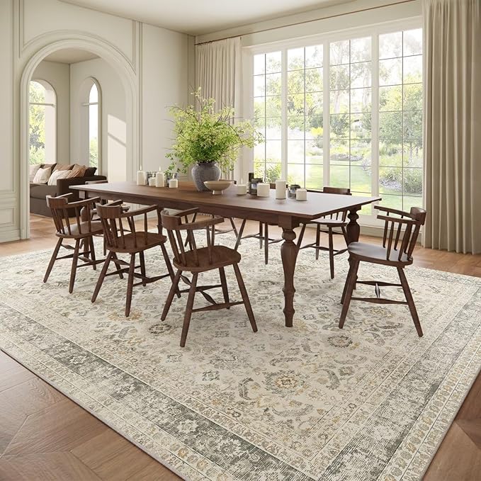 Washable 9x12 Area Rugs for Living Room, Boho Non-Slip Vintage Distress Lager - Image 3