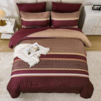 WONGS BEDDING Burgundy Comforter Set King Size, 7 Pieces Maroon Striped Bed in - Image 4