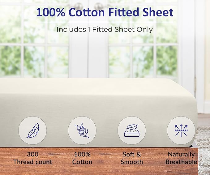 ROYALE LINENS 300 Thread Count 100% Long Staple Combed Cotton Fitted Sheet - Image 3