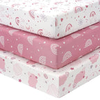 Baby Mini Crib Sheets Girl, Portable 38”x26” Pack and Play Sheets Fitted by FIEMOL